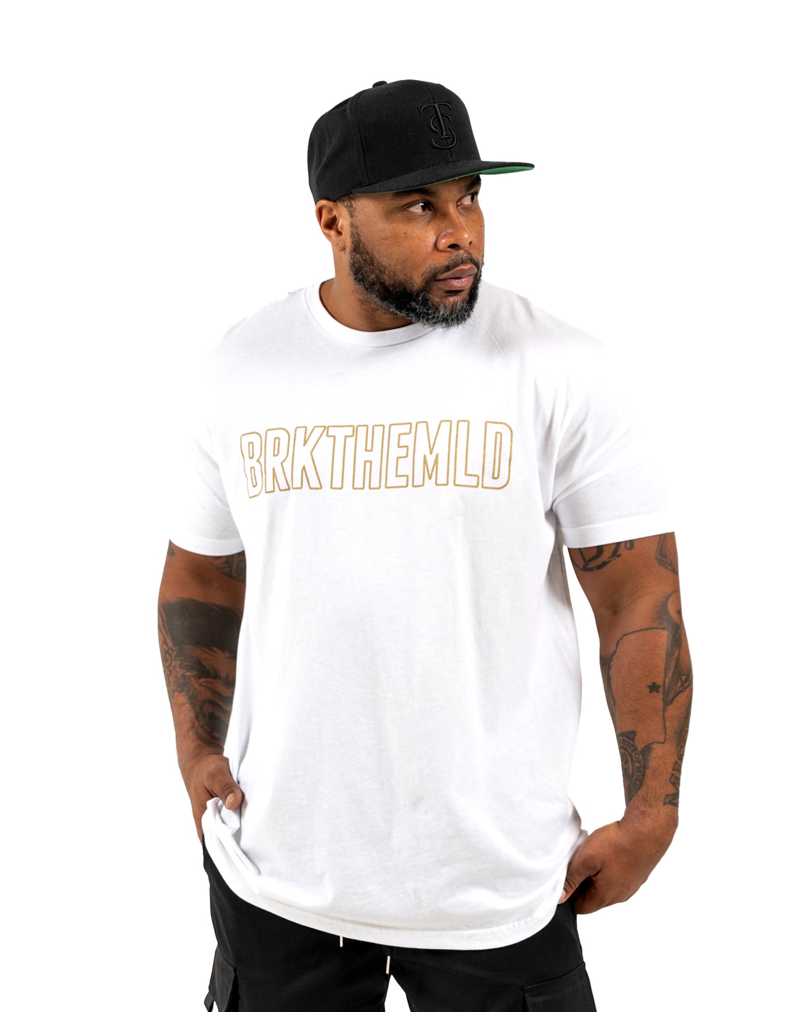 Classic BRKTHEMLD T-Shirt - White w/ Gold